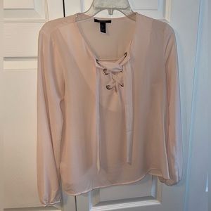 Forever 21 blush pink blouse with lace up tie front, size small.